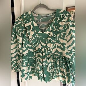 Reserved Green and Cream Patterned Blouse